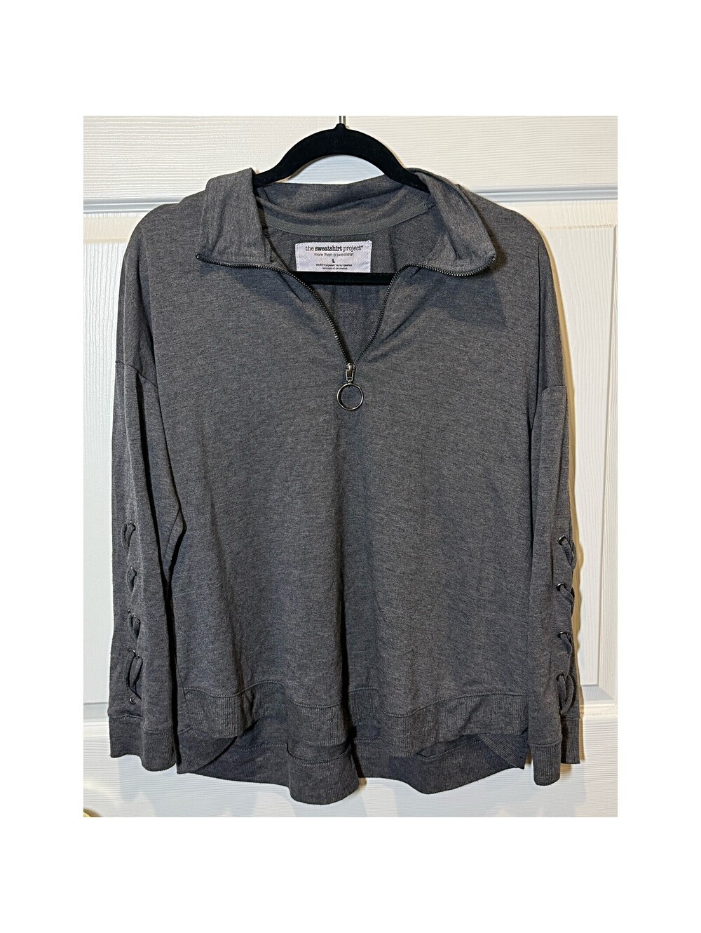 Quarter zip top with lace up sleeves